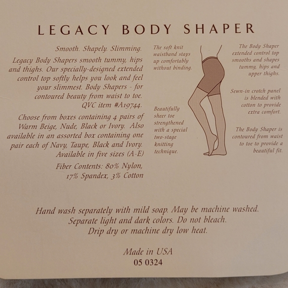 Legacy Legwear Body Shaper Pantyhose Size B Color Chestnut New In Box - Picture 10 of 10